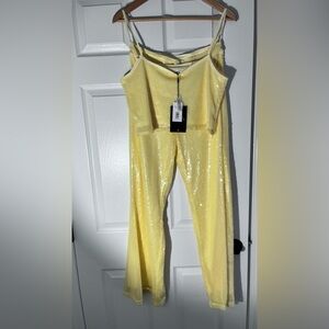 4TH RECKLESS Women’s Yellow Sequin two pieces set Wide-Leg Pants Size Small